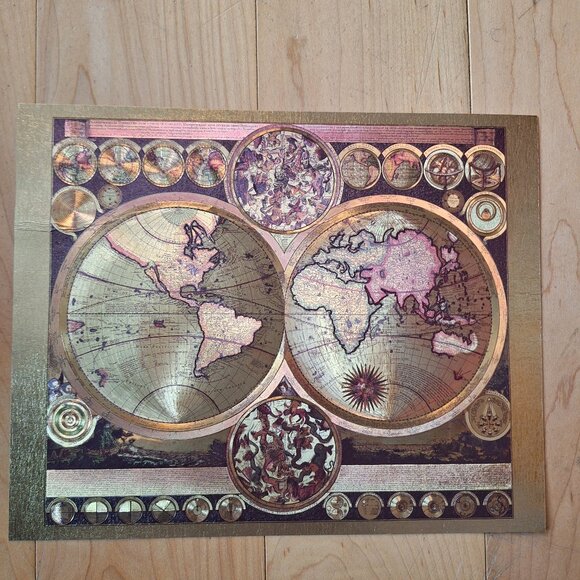 PLANISPHAERIUM TERRESTRE Framed Gold Foil Old World Map - PETER SCHENK The Elder